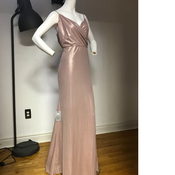 NWT Le Chateau Rose Gold Metallic Maxi Gala Dress Gown Mermaid Wedding Wrap - Picture 3 of 7